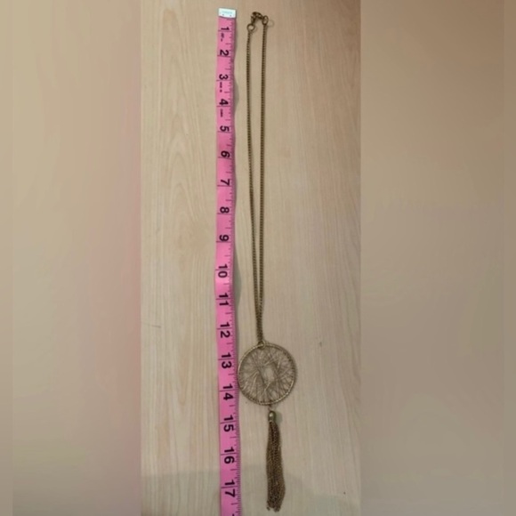 Boho Goldtone Wire Wrapped Dream Catcher Necklace-17 3/4” Bohemian - Picture 5 of 5